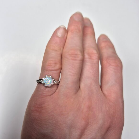 925 Sterling Silver Opal Ring – Size 6, Dainty Opal Gemstone, Gift For Her - Picture 8 of 9